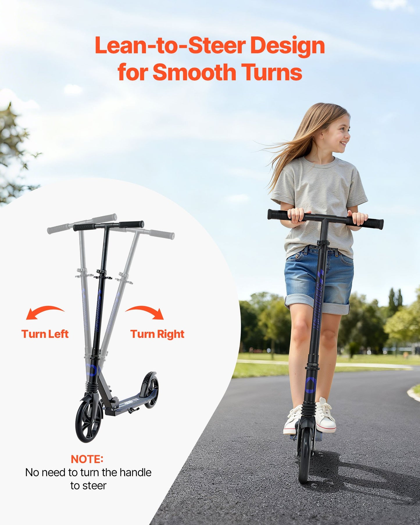 Kick Scooter for Kids Ages 8+, Teens & Adults, 2-Wheel Toddler Scooter with Adjustable Height Handlebar, Wide Anti-Slip Deck, Foldable Lightweight for Boys & Girls up to 99.8 kg, Black + Purple