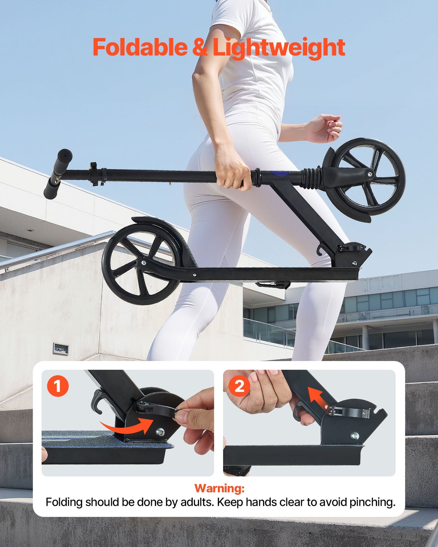 Kick Scooter for Kids Ages 8+, Teens & Adults, 2-Wheel Toddler Scooter with Adjustable Height Handlebar, Wide Anti-Slip Deck, Foldable Lightweight for Boys & Girls up to 99.8 kg, Black + Purple