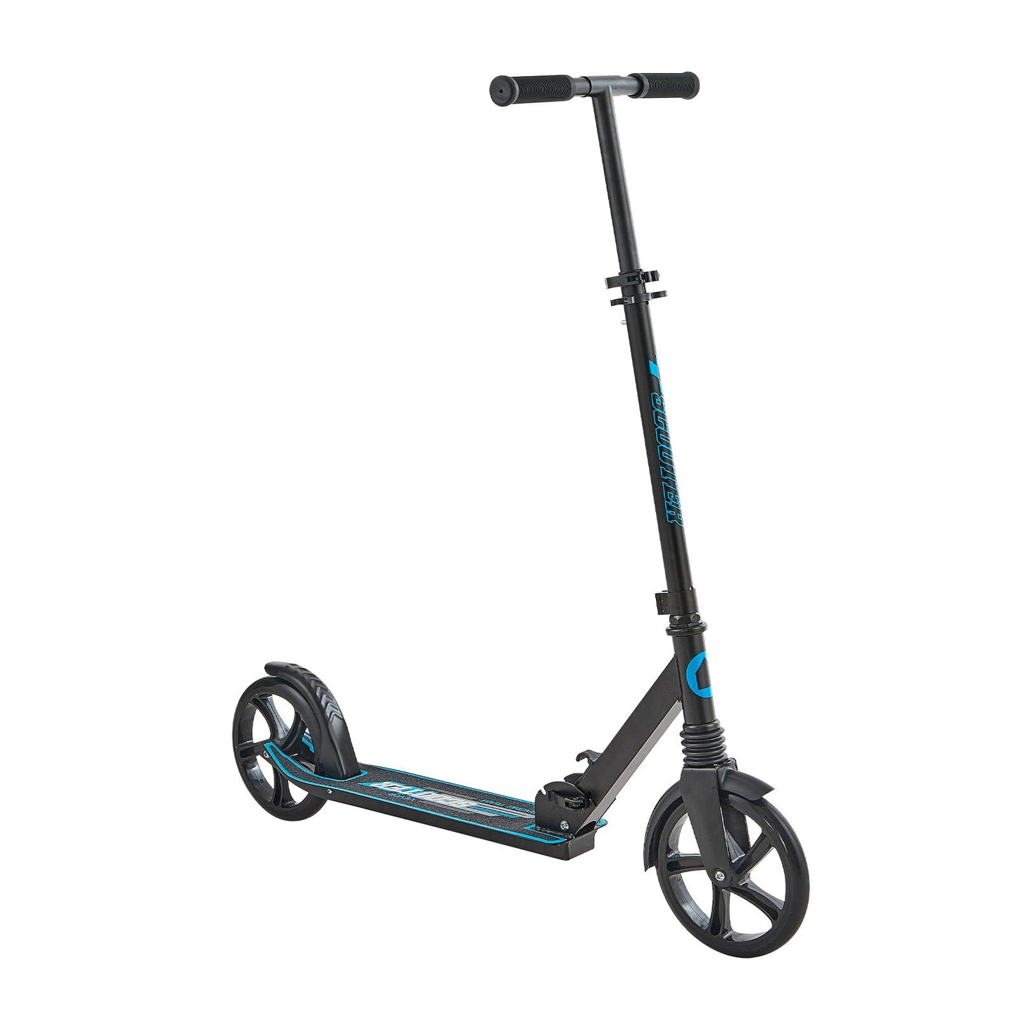 Kick Scooter for Kids Ages 8+, Teens & Adults, 2-Wheel Toddler Scooter with Adjustable Height Handlebar, Wide Anti-Slip Deck, Foldable Lightweight for Boys & Girls up to 99.8 kg, Black + Blue