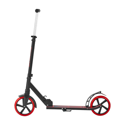 Kick Scooter for Kids Ages 8+, Teens & Adults, 2-Wheel Toddler Scooter with Adjustable Height Handlebar, Wide Anti-Slip Deck, Foldable Lightweight for Boys & Girls up to 99.8 kg, Black + Red