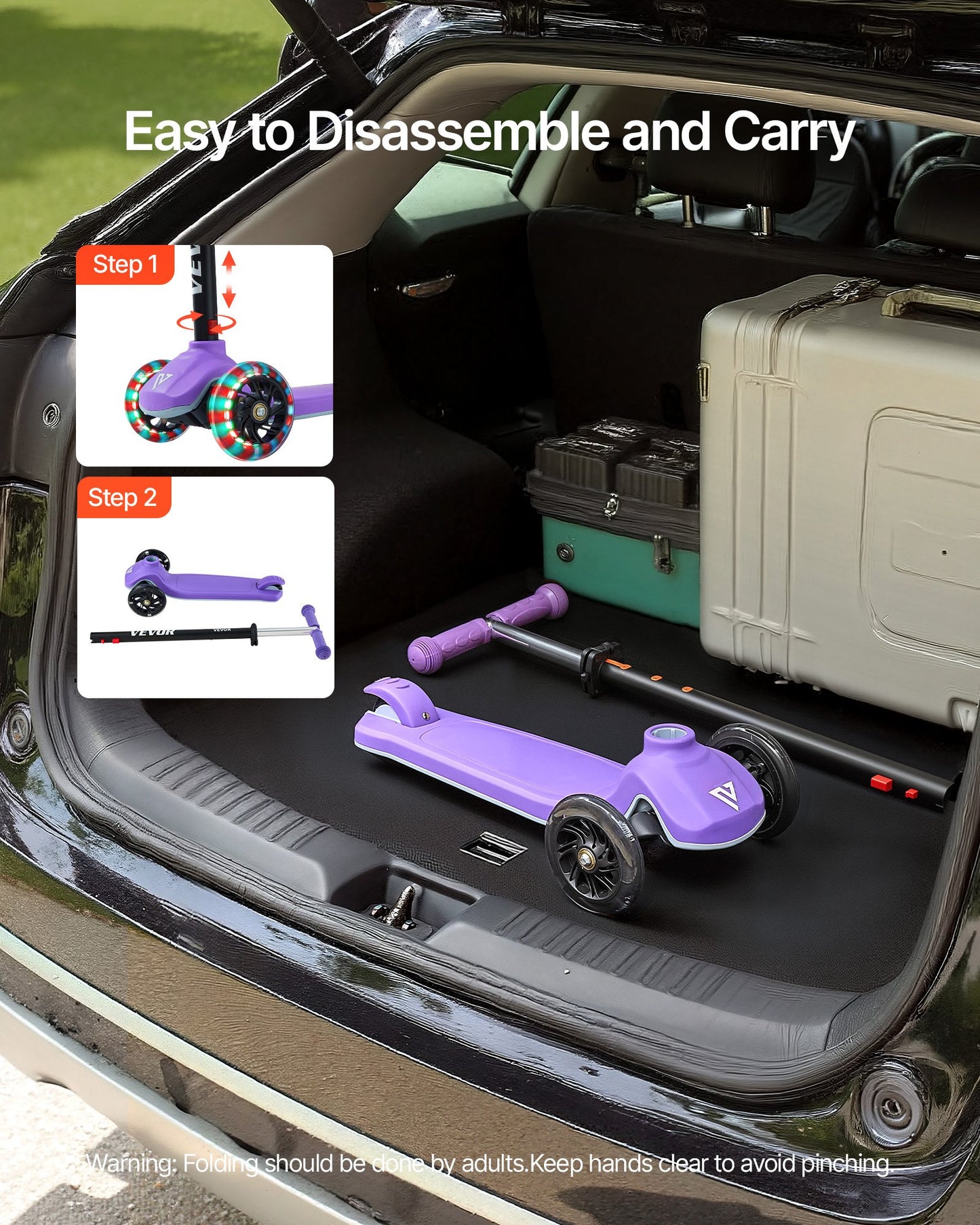 Kick Scooter for Kids Ages 3+, 3-Wheel Toddler Scooter with Light-Up Wheels, Adjustable Height Handlebar, Wide Anti-Slip Deck, Lightweight Aluminum Frame for Boys & Girls up to 74.8 kg, Purple