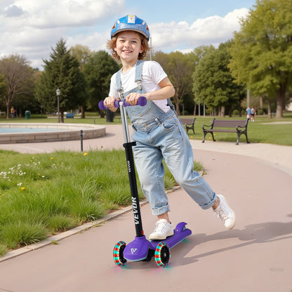 Kick Scooter for Kids Ages 3+, 3-Wheel Toddler Scooter with Light-Up Wheels, Adjustable Height Handlebar, Wide Anti-Slip Deck, Lightweight Aluminum Frame for Boys & Girls up to 74.8 kg, Purple