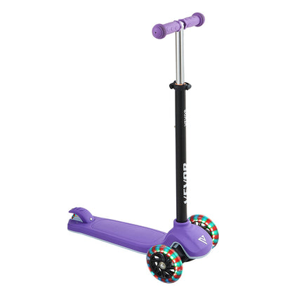Kick Scooter for Kids Ages 3+, 3-Wheel Toddler Scooter with Light-Up Wheels, Adjustable Height Handlebar, Wide Anti-Slip Deck, Lightweight Aluminum Frame for Boys & Girls up to 74.8 kg, Purple