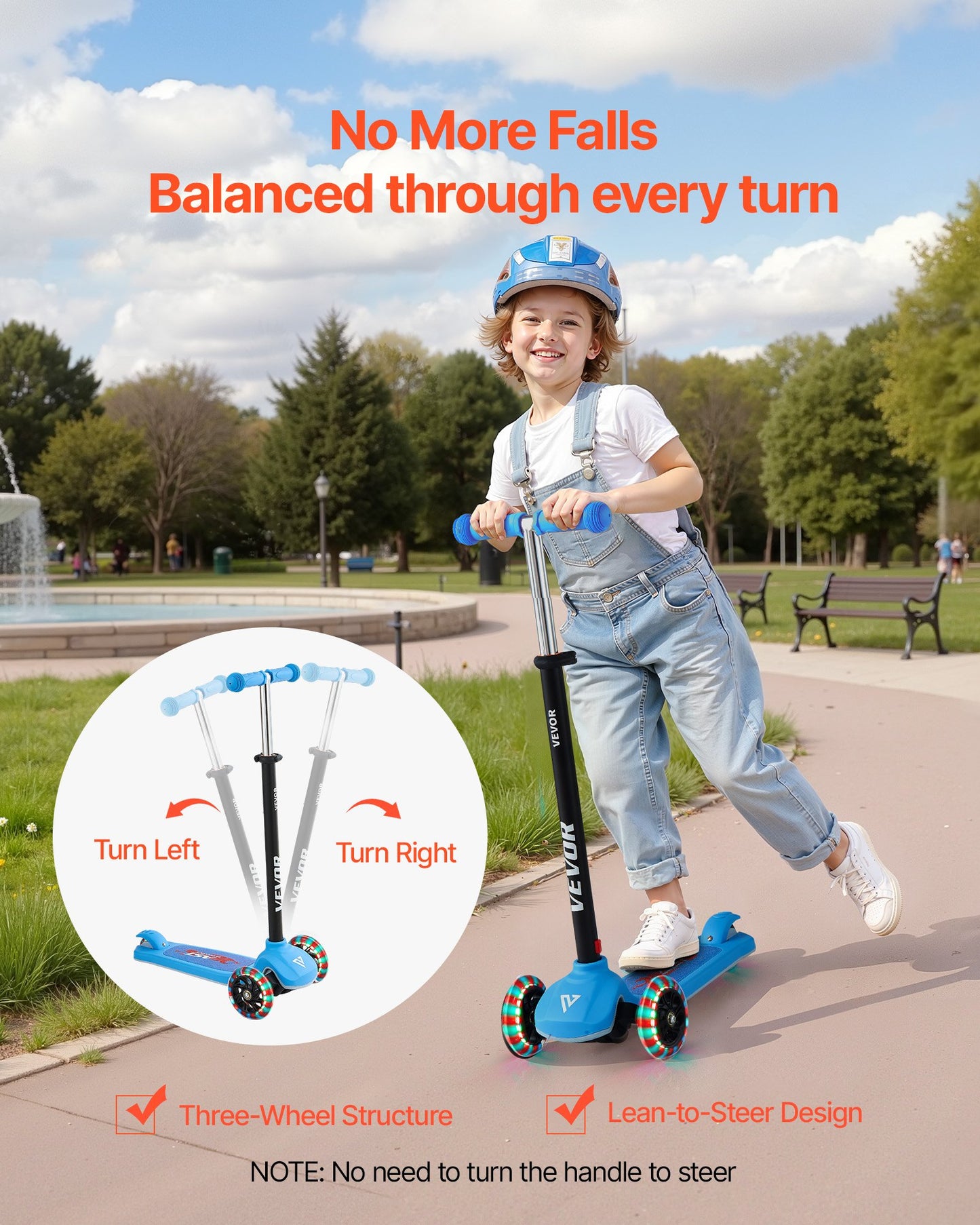 Kick Scooter for Kids Ages 3+, 3-Wheel Toddler Scooter with Light-Up Wheels, Adjustable Height Handlebar, Wide Anti-Slip Deck, Lightweight Aluminum Frame for Boys and Girls up to 74.8 kg, Blue
