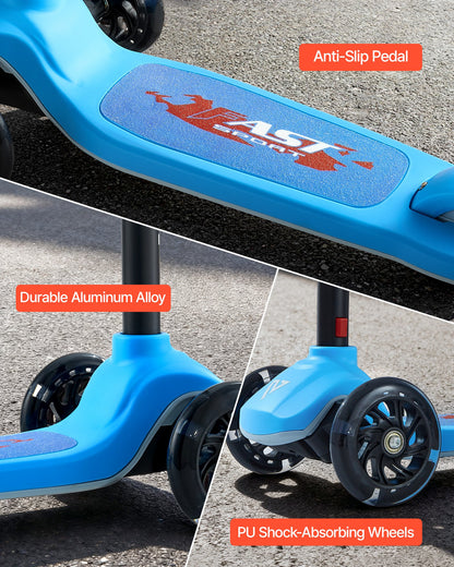 Kick Scooter for Kids Ages 3+, 3-Wheel Toddler Scooter with Light-Up Wheels, Adjustable Height Handlebar, Wide Anti-Slip Deck, Lightweight Aluminum Frame for Boys and Girls up to 74.8 kg, Blue