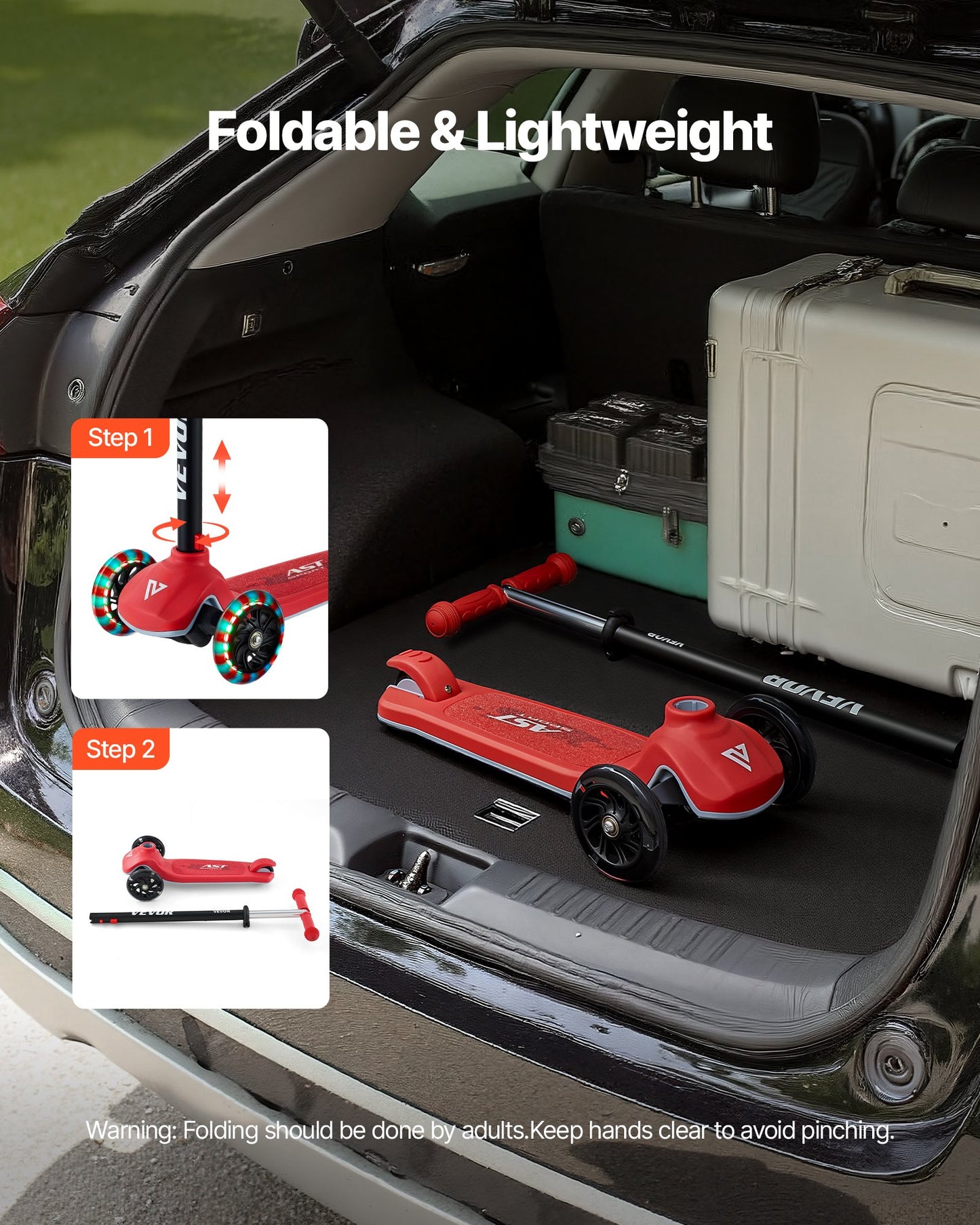 Sparkcykel för barn från 3 år, 3-hjulig sparkcykel med upplysta hjul, justerbart styre, brett halkfritt däck, lätt aluminiumram för pojkar och flickor upp till 74,8 kg, röd