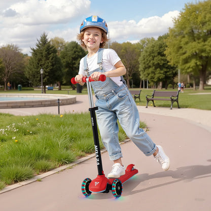 Sparkcykel för barn från 3 år, 3-hjulig sparkcykel med upplysta hjul, justerbart styre, brett halkfritt däck, lätt aluminiumram för pojkar och flickor upp till 74,8 kg, röd