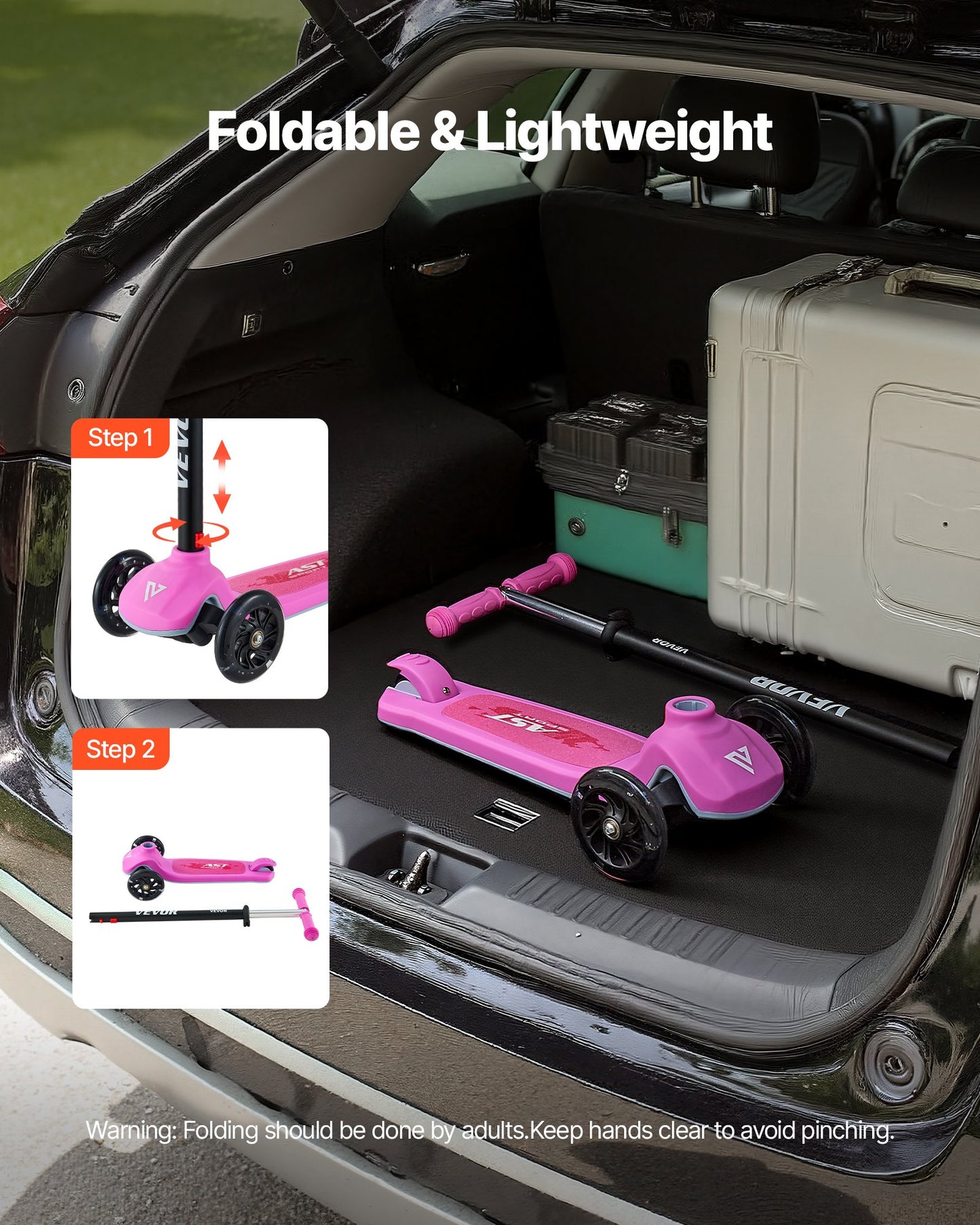 Sparkcykel för barn från 3 år, 3-hjulig sparkcykel med upplysta hjul, justerbart styre, brett halkfritt däck, lätt aluminiumram för pojkar och flickor upp till 74,8 kg, rosa