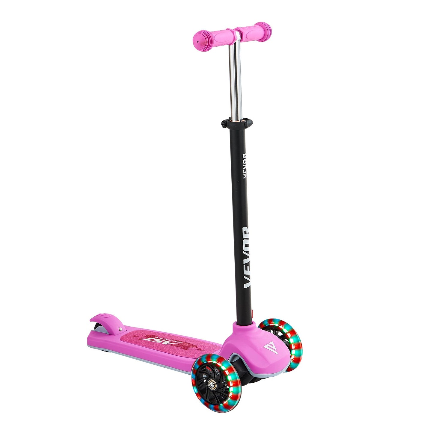 Sparkcykel för barn från 3 år, 3-hjulig sparkcykel med upplysta hjul, justerbart styre, brett halkfritt däck, lätt aluminiumram för pojkar och flickor upp till 74,8 kg, rosa