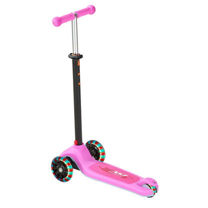Sparkcykel för barn från 3 år, 3-hjulig sparkcykel med upplysta hjul, justerbart styre, brett halkfritt däck, lätt aluminiumram för pojkar och flickor upp till 74,8 kg, rosa
