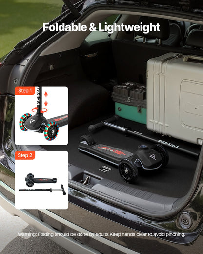 Sparkcykel för barn från 3 år, 3-hjulig sparkcykel med upplysta hjul, justerbart styre, brett halkfritt däck, lätt aluminiumram för pojkar och flickor upp till 74,8 kg, svart