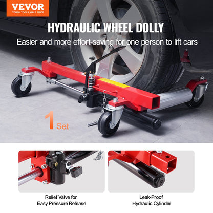 Wheel Dolly, Max Capacity 1500 Lbs Car Dolly, Car Jack Dolly Lifter with 360° Rotatable Wheels, Heavy Duty Vehicle Positioning Hydraulic Tire Jack, for Vehicle Car Auto Repair Moving