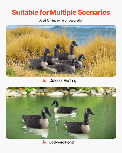 Canada Goose Decoys, Outdoors Goose Decoy for Waterfowl Hunting, Durable Plastic Floaters with Ultra Realistic Paint, for Pool, Pond, Lake, Garden Yard Decoration, Easy to Carry and Use, 6-Pack