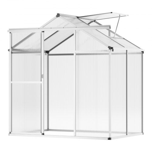 Polycarbonate Greenhouse, 6 x 4 Ft, Outdoor Greenhouse with Adjustable Vent Windows, Pavilion Styled Greenhouse with Sliding Door, Aluminum Large Walk-in Greenhouse Kit for Garden Backyard