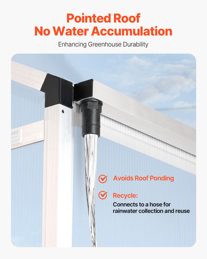 Polycarbonate Greenhouse, 6 x 4 Ft, Outdoor Greenhouse with Adjustable Vent Windows, Pavilion Styled Greenhouse with Sliding Door, Aluminum Large Walk-in Greenhouse Kit for Garden Backyard