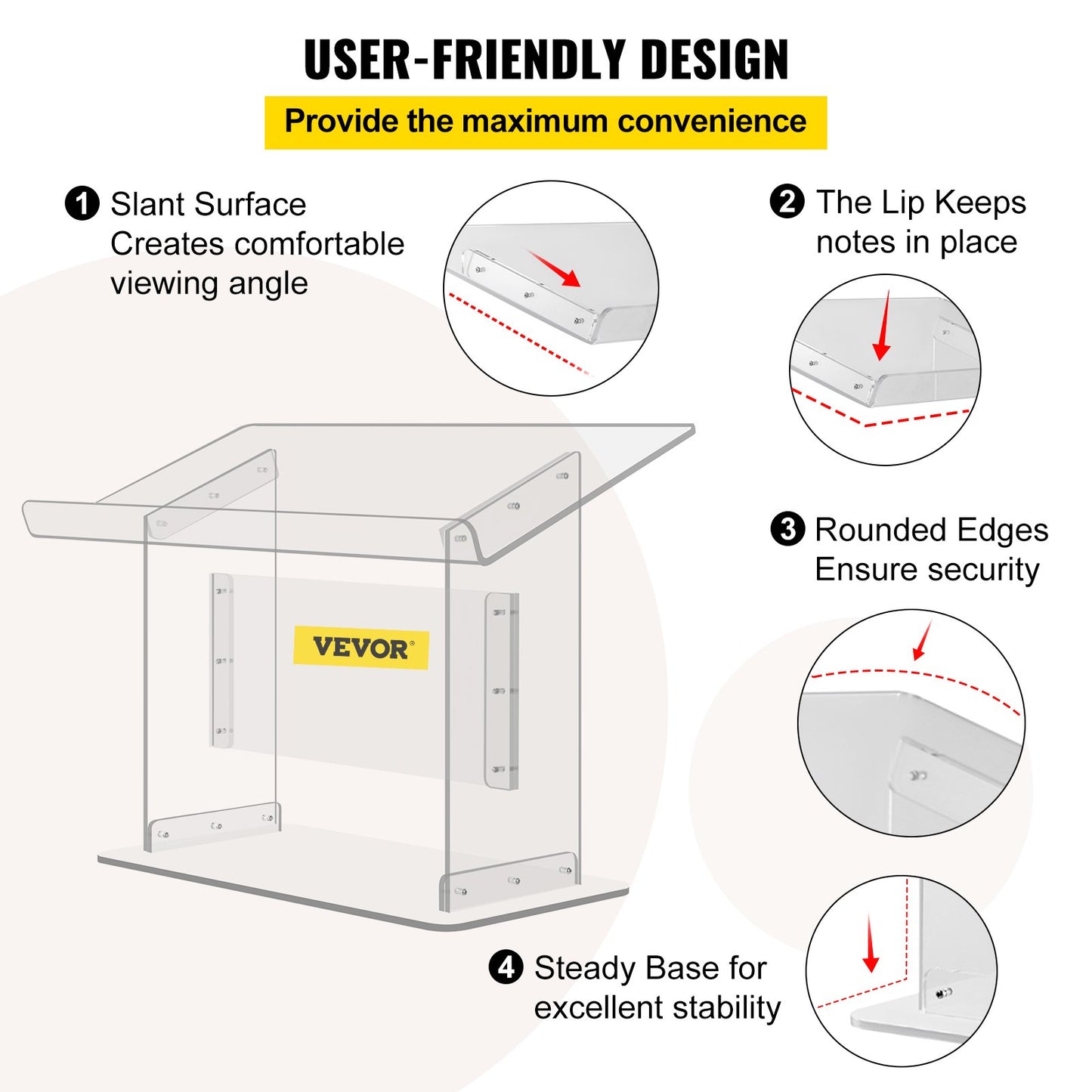 Tabletop Acrylic Podium 19.5" Tall Plexiglass Podium 27"x13.7" Table Acrylic Pulpits for Churches Slanted Surface with Lip for Book Holder Clear Lectern for Lecture Recital Speech & Presentation