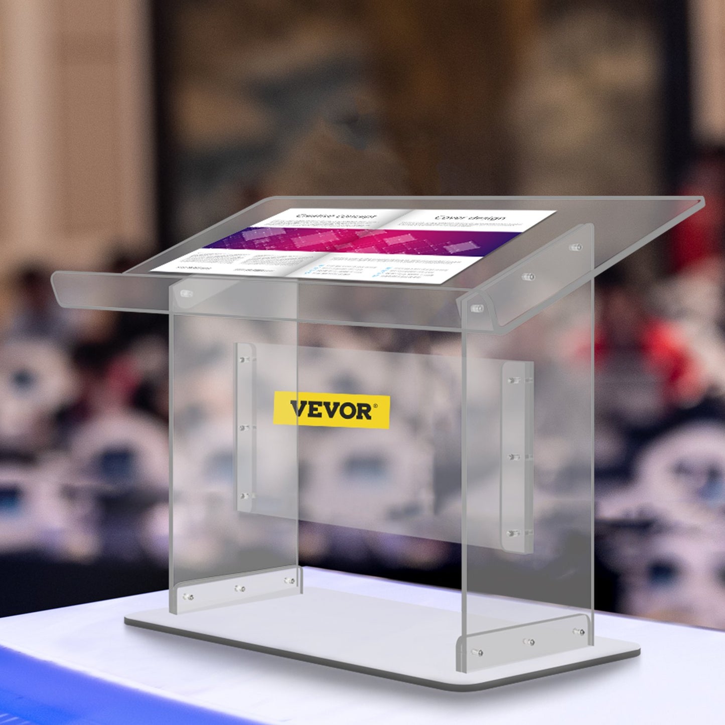 Tabletop Acrylic Podium 19.5" Tall Plexiglass Podium 27"x13.7" Table Acrylic Pulpits for Churches Slanted Surface with Lip for Book Holder Clear Lectern for Lecture Recital Speech & Presentation