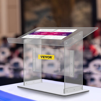 Tabletop Acrylic Podium 19.5" Tall Plexiglass Podium 27"x13.7" Table Acrylic Pulpits for Churches Slanted Surface with Lip for Book Holder Clear Lectern for Lecture Recital Speech & Presentation