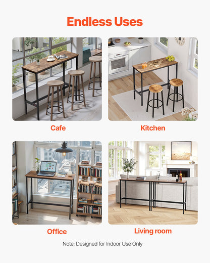 Bar Table, Sturdy Metal Frame High Top Pub Table, Narrow Long Kitchen Dining, Cocktail Counter Bar Height Desk, Easy to Assemble,39x16x35.5 in, for Living Room Party, Rustic Brown and Black