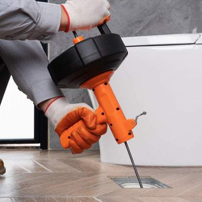 Drain Auger 762 cm, Plumbing Snake Auto Feed, Plumbers Snake with Drill Attachment, Pipe Snake Drain Clog Remover for Kitchen Bathroom Shower Sink with Protective Hose and Gloves