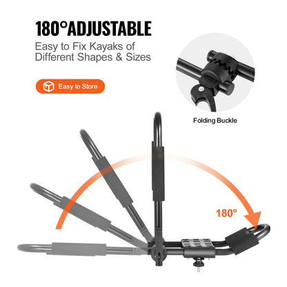 Kayak Roof Rack 1 Pair J-Bar, Soft Roof Rack Quick Folding, Top Mount Tie Down, Carrier for kayak, Surf Board, Canoe, SUP, Ski Board, Mount on Car, SUV, Truck, 1 Kayak