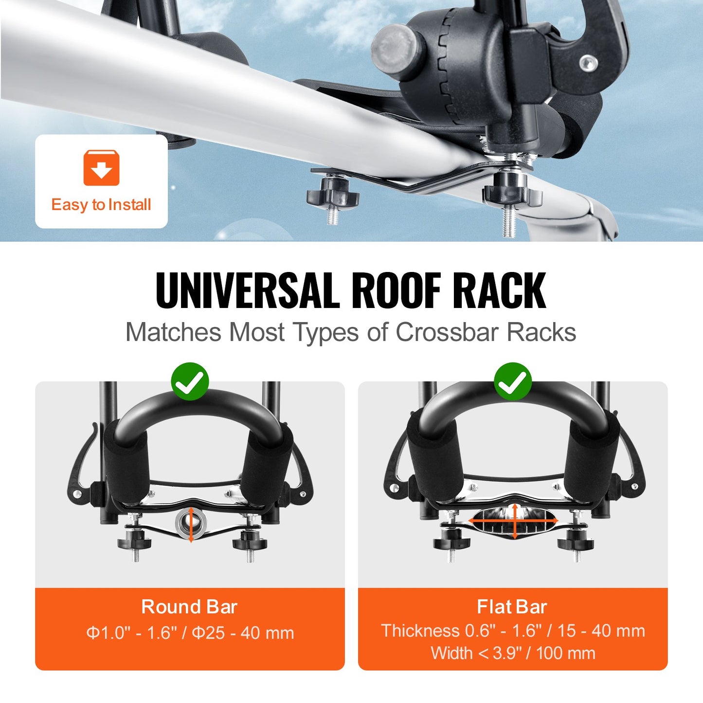 Kayak Roof Rack 1 Pair J-Bar, Soft Roof Rack Quick Folding, Top Mount Tie Down, Carrier for kayak, Surf Board, Canoe, SUP, Ski Board, Mount on Car, SUV, Truck, 1 Kayak