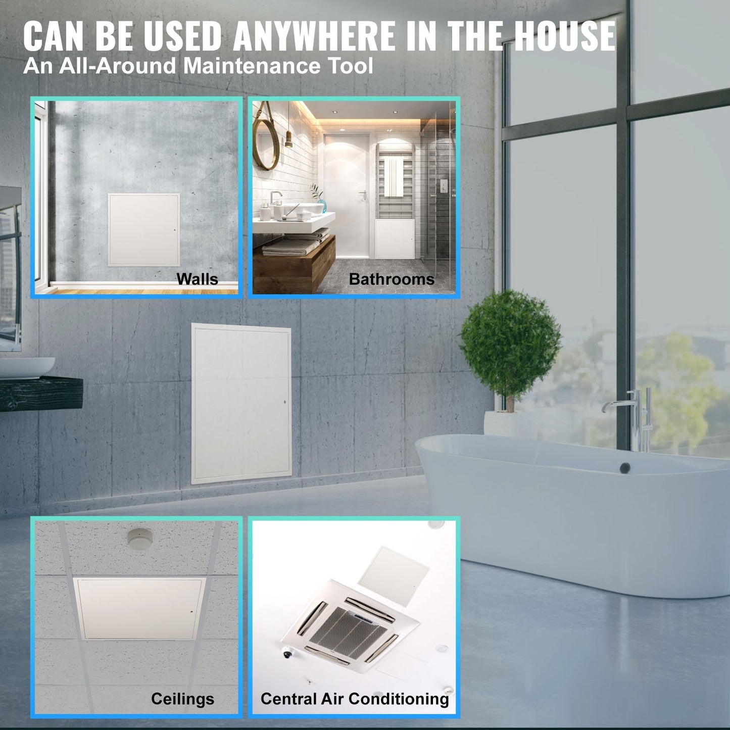 Access Panel for Drywall & Ceiling, 24 x 24 Inch Plumbing Access Panels, Reinforced Access Door, Heavy-Duty Steel Wall Hole Cover, Easy Install Removable Hinged Panel for Wiring & Cables, Silver