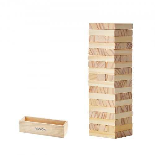 Tumbling Timber Toy, 54 Blocks Tumble Tower Blocks Game, Pine Wood Tumbling Tower Game with Storage Crate, Wooden Stacking Game for 1 or More Players, Tumble Tower Family Game for Indoor/Outdoor