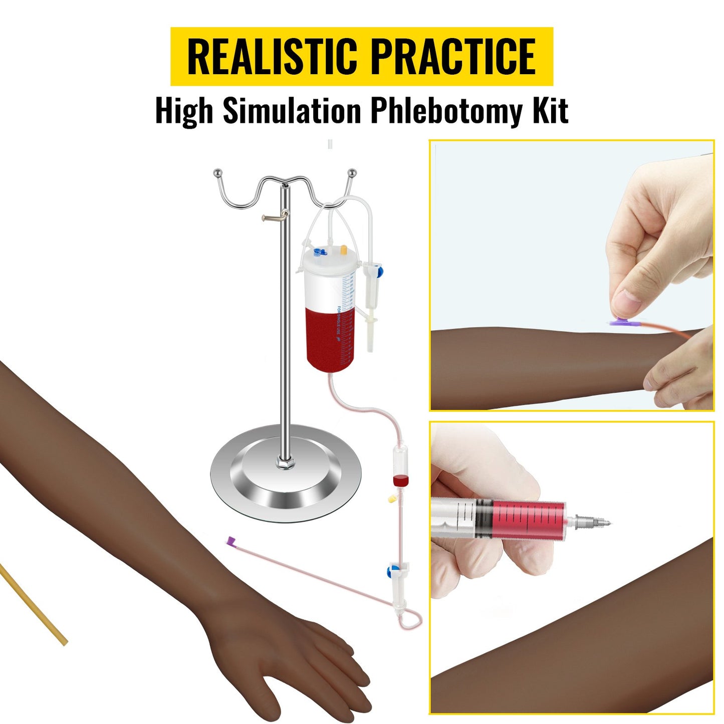 Intravenous Practice Arm Kit with Dark Skin Phlebotomy Arm Made of PVC Material Perfect Phlebotomy Gifts For Nurse IV Practice Arm Kit with full accessories(EDUCATIONAL USE ONLY)