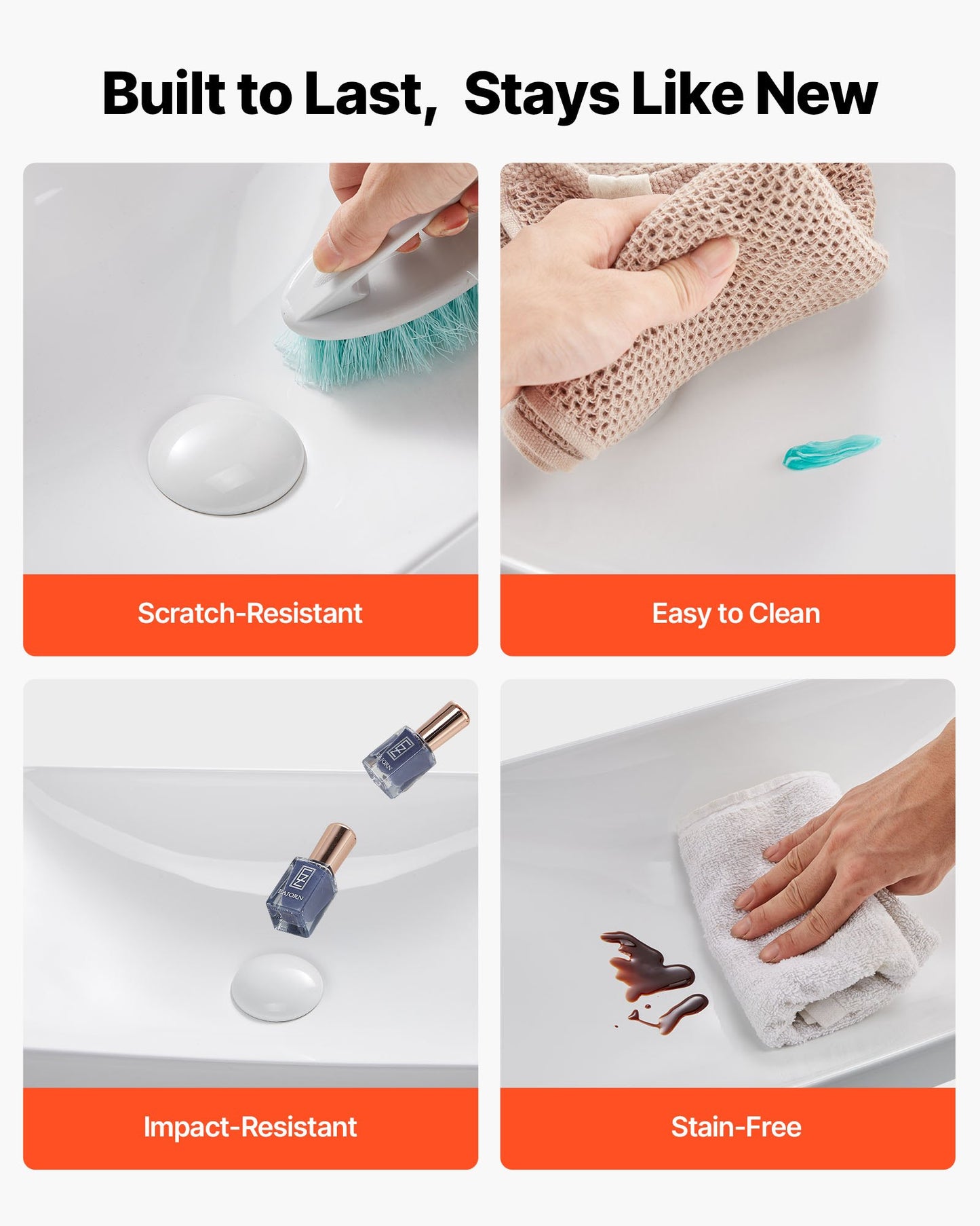 Semi Recessed Bathroom Sink, 490 x 305 mm Rectangular White Ceramic Vessel Sink with 45 mm Drain Hole, Drop in Modern Lavatory Vanity Bath Wash Bowl Basin, Rectangle for Bathroom Small Space