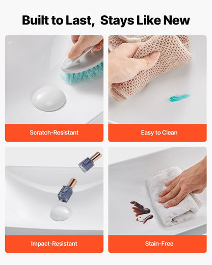 Semi Recessed Bathroom Sink, 490 x 305 mm Rectangular White Ceramic Vessel Sink with 45 mm Drain Hole, Drop in Modern Lavatory Vanity Bath Wash Bowl Basin, Rectangle for Bathroom Small Space