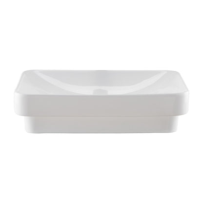 Semi Recessed Bathroom Sink, 490 x 305 mm Rectangular White Ceramic Vessel Sink with 45 mm Drain Hole, Drop in Modern Lavatory Vanity Bath Wash Bowl Basin, Rectangle for Bathroom Small Space
