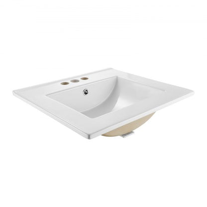 Semi Recessed Bathroom Sink, 510 x 465 mm Rectangular White Ceramic Vessel Sink with Overflow and 3 Faucet Holes, Drop in Modern Lavatory Vanity Bath Wash Bowl Basin Rectangle for Small Space