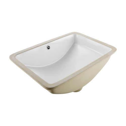 Undermount Bathroom Sink, 530 x 375 mm Rectangular White Ceramic Vessel Sink with Overflow Hole, Under Counter Drop in Modern Lavatory Vanity Bath Wash Bowl Basin, Rectangle for Small Space