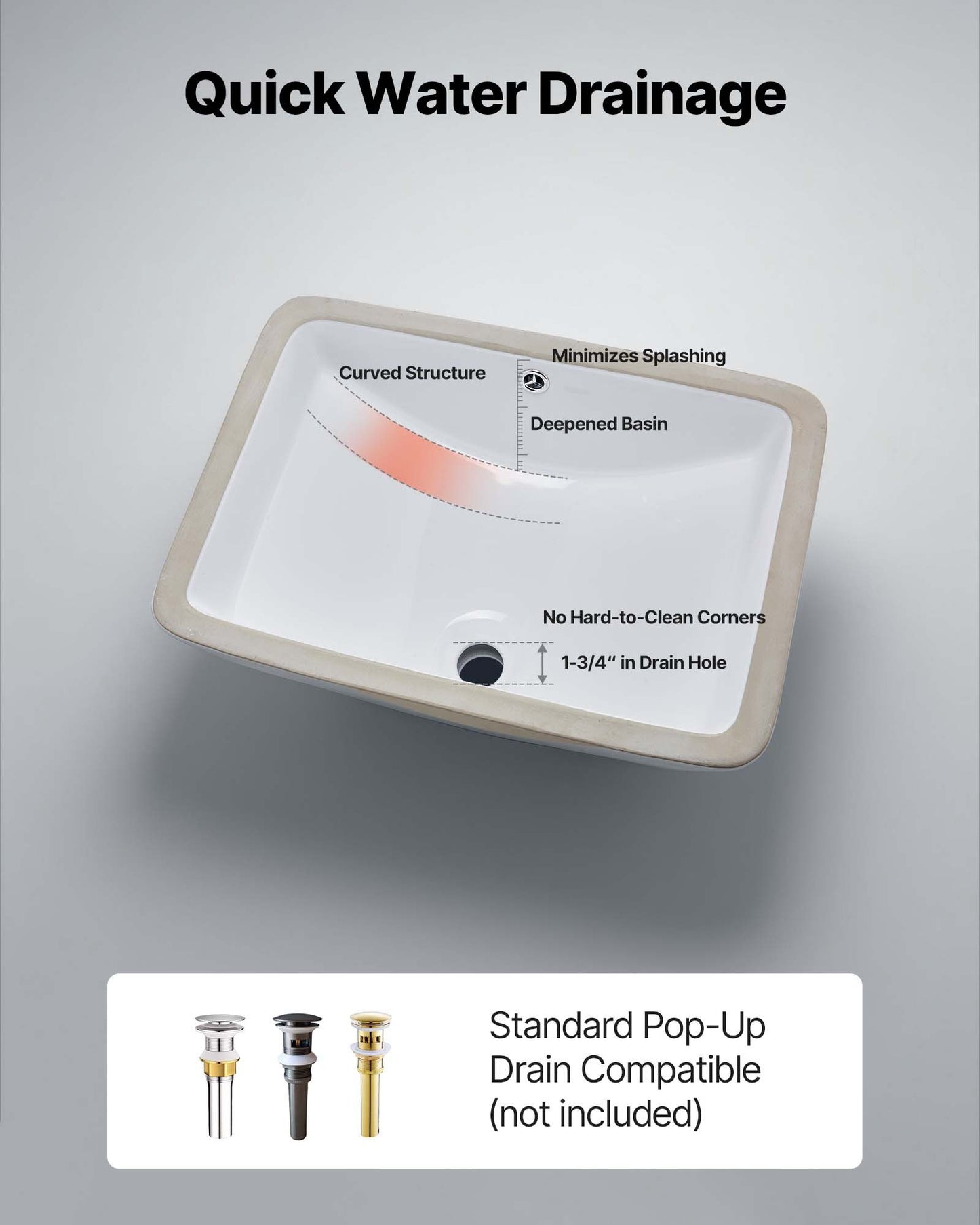 Undermount Bathroom Sink, 530 x 375 mm Rectangular White Ceramic Vessel Sink with Overflow Hole, Under Counter Drop in Modern Lavatory Vanity Bath Wash Bowl Basin, Rectangle for Small Space