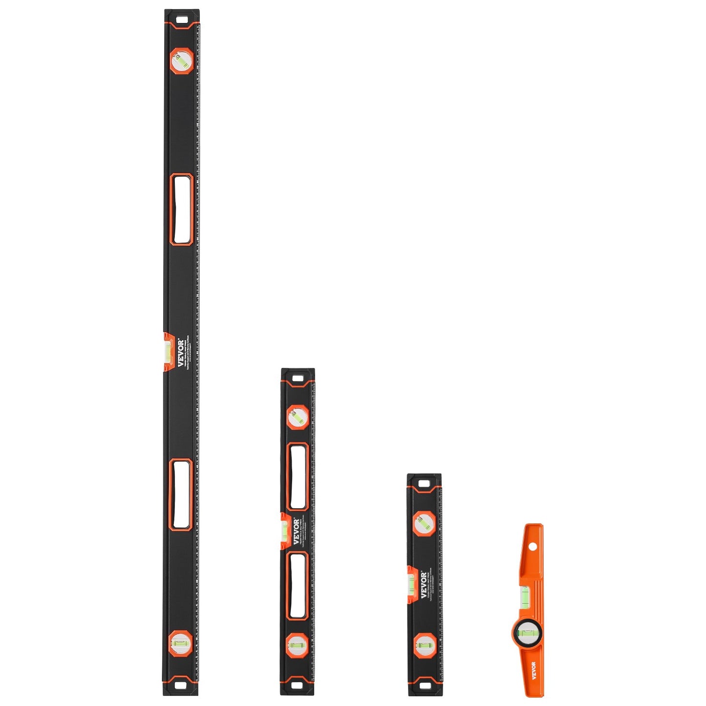 4-Piece Torpedo Level, 48/24/16/10 Inch All Magnetic Levels Set, Fluorescent Light Up Bubble Vials Ruler for 45/90/180 Degree, Aluminum Alloy Magnetic Box Leveler Tool, SAE and Metric Scale