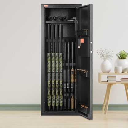 Vapenskåp för 6-8 gevär, gevärskåp med lås och digital knappsats, högt vapenskåp med snabb åtkomst och avtagbar hylla, gevärskåp för hemmagevär och hagelgevär