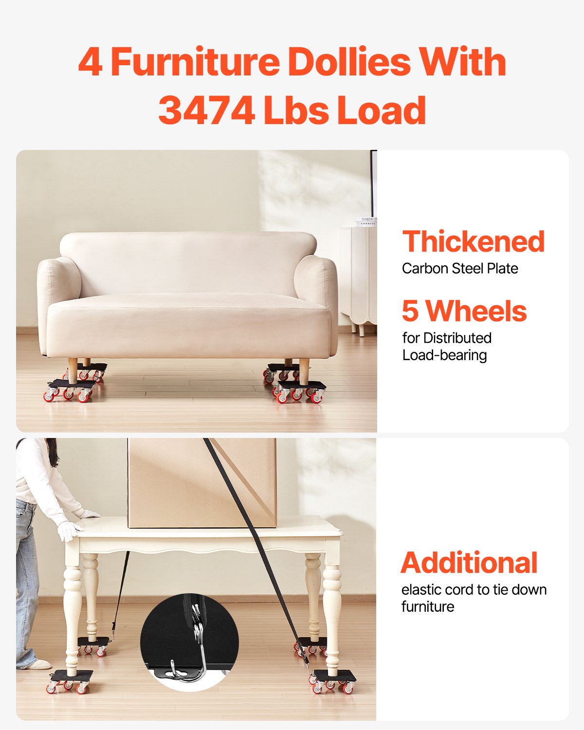 Furniture Dolly, Maximum Load 3474 lbs, Heavy Duty Furniture Movers with 5 360° Rotation Wheels, Carbon Steel Panel, Furniture Lift Slider Tool Set for Appliances, Sofa, Fridge, Washing Machine