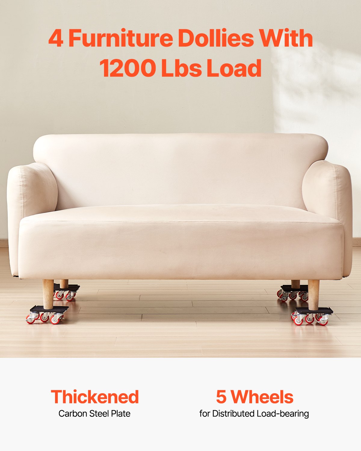 Furniture Dolly, Maximum Load 1200 lbs, Heavy Duty Furniture Movers with 5 360° Rotation Wheels, Carbon Steel Panel, Furniture Lift Slider Tool Set for Appliances, Sofa, Fridge, Washing Machine