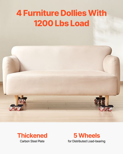 Furniture Dolly, Maximum Load 1200 lbs, Heavy Duty Furniture Movers with 5 360° Rotation Wheels, Carbon Steel Panel, Furniture Lift Slider Tool Set for Appliances, Sofa, Fridge, Washing Machine