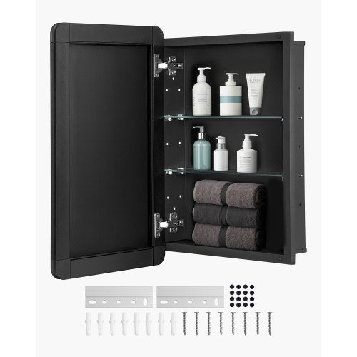 Medicine Cabinet, 16 x 24 inch, Medicine Cabinet for Bathroom with Mirror, Aluminum Frame Bathroom Wall Cabinet, 2-layer Adjustable Shelves, Recessed & Wall-mounted Installation