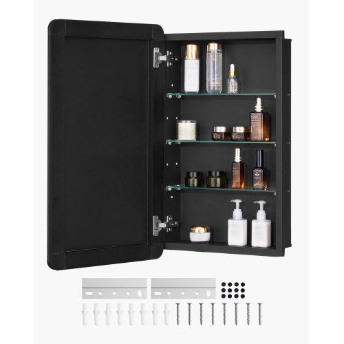 Medicine Cabinet, 16.5 x 27.5 inch, Medicine Cabinet for Bathroom with Mirror, Aluminum Frame Bathroom Wall Cabinet, 3-layer Adjustable Shelves, Recessed & Wall-mounted Installation