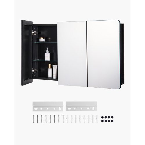 Medicine Cabinet, 25.5 x 40 inch, Medicine Cabinet for Bathroom with Mirror, Aluminum Frame Bathroom Wall Cabinet, 4-layer Adjustable Shelves, Recessed & Wall-mounted Installation