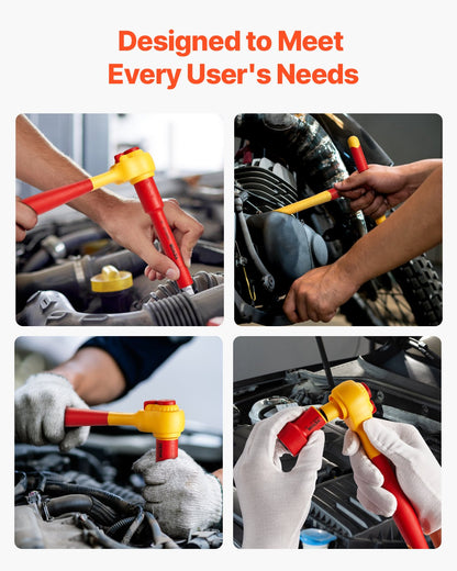 Isolerad hylsnyckelsats, 16-delars isolerad skiftnyckelsats, 1000V isolerad hylsnyckel, med isolerade hylsor, isolerad T-handtagsnyckel, spärrhake, förlängningar, för elektriker, hemreparationer