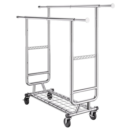 Kraftig klädställning, dubbel hängstång för kläder, justerbar höjd och utdragbar längd med klädställning i botten, 272,2 kg lastkapacitet