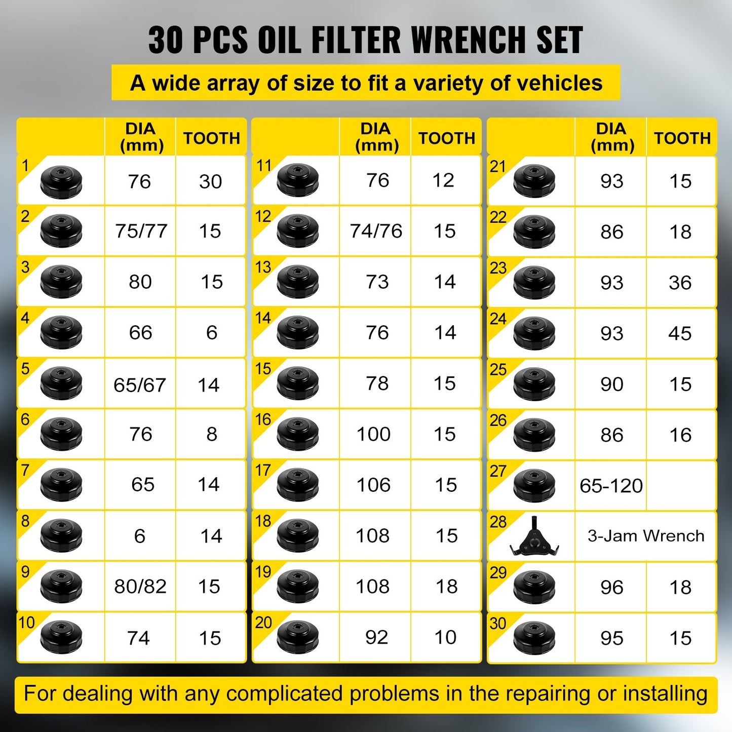 Oil Filter Socket Set, 30 Pcs Oil Filter Wrench Set, Sturdy Steel Oil Filter Socket, 3/8\" Oil Filter Socket, Low Profile Oil Filter Socket Set For Easy Access, Oil Filter Wrench Cap Set