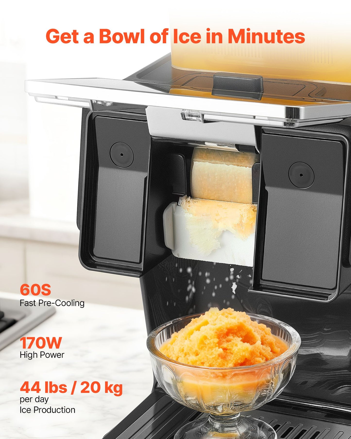 Snowflake Ice Machine, 20KG/24H Snowflake Ice Maker, Ice-Shaver Machine with Stainless Steel Blade, Electric Snow Cone Maker with 0.8L Tank, 60S Fast Pre-Cooling, for Home & Small Gatherings