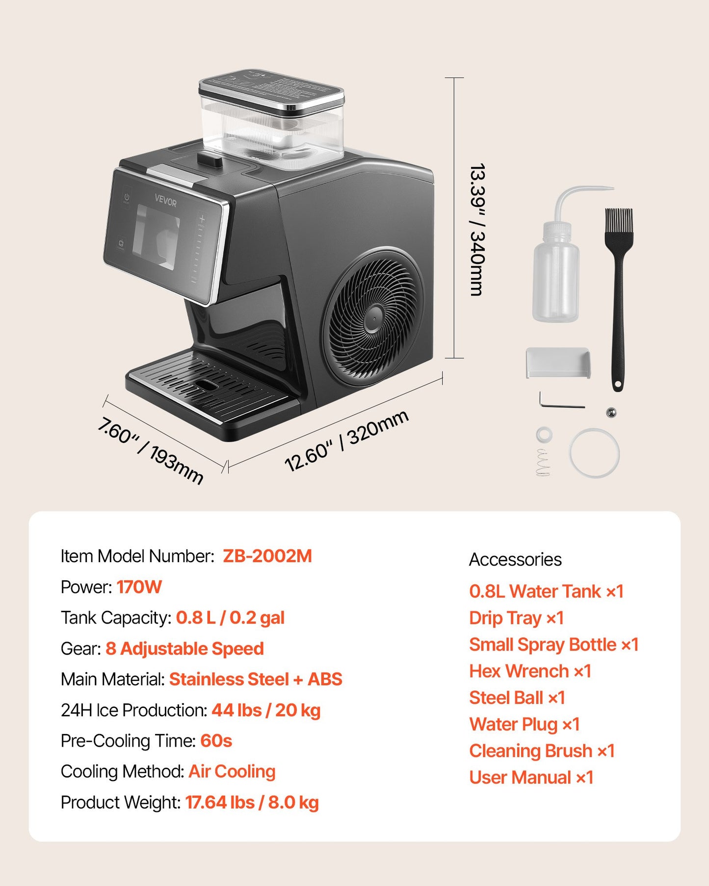 Snowflake Ice Machine, 20KG/24H Snowflake Ice Maker, Ice-Shaver Machine with Stainless Steel Blade, Electric Snow Cone Maker with 0.8L Tank, 60S Fast Pre-Cooling, for Home & Small Gatherings
