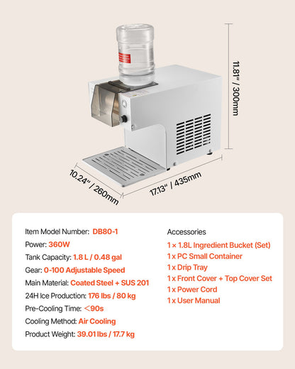 Snowflake Ice Machine, 80KG/24H Snowflake Ice Maker, Ice-Shaver Machine with Stainless Steel Blade, Electric Snow Cone Maker with 1.8L Tank, 90S Fast Pre-Cooling, for Home & Small Gatherings