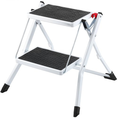 Step Ladder 2-Step 150kg Capacity, Ergonomic Folding Steel Step Stool with Wide Anti-Slip Pedal, Sturdy Step Stool for Adults Toddlers, Multi-Use for Household, Kitchen, Office, RVs